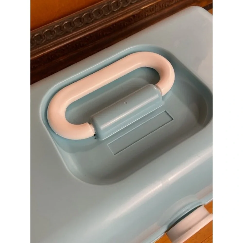 Vintage Caboodles Makeup Organizer Case Blue Yellow Two Tone Mirror 90s Retro